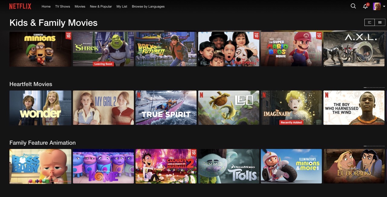 netflix home screen kids movies